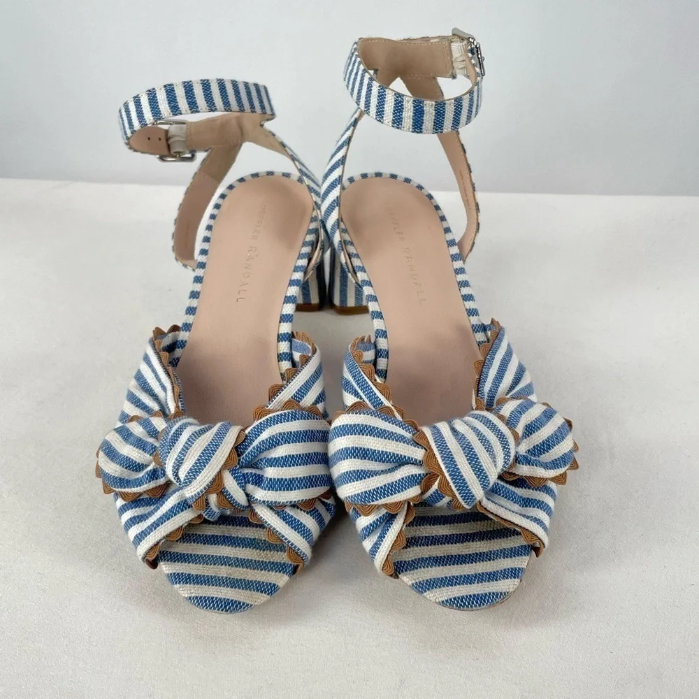Loeffler Randall Jill Knotted Striped Sandal in Blue White‎ Size 7